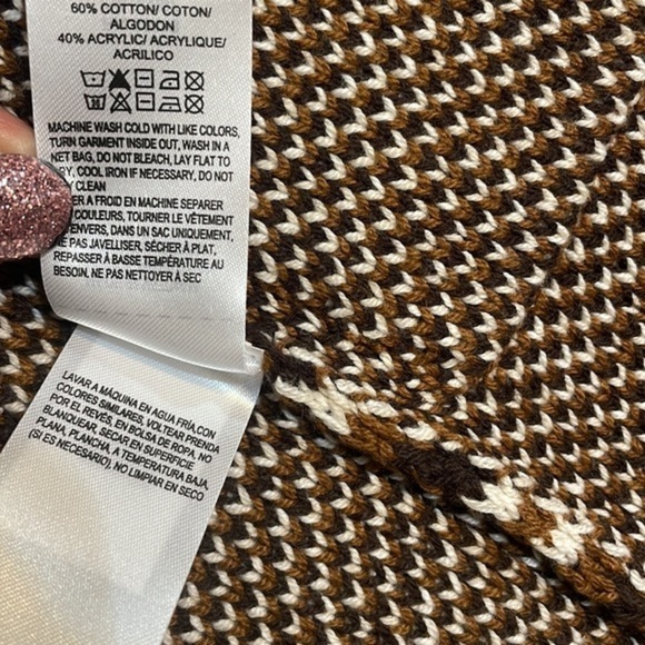 Lucky Brand Open Front Aztec Design Southwestern long Cardigan sweater Brown Sm - Picture 7 of 11